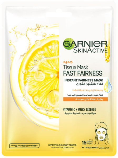 Garnier SkinActive Fast Bright Instant Brightening Tissue Mask with Vitamin C and Milky Essence, 28 gm
